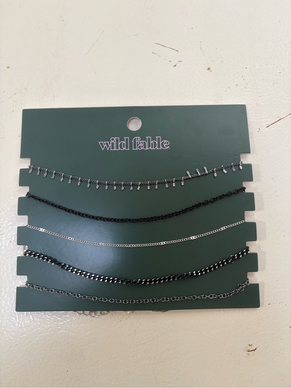 wild fable Silver and Black Layered Choker Set - 5 Pieces